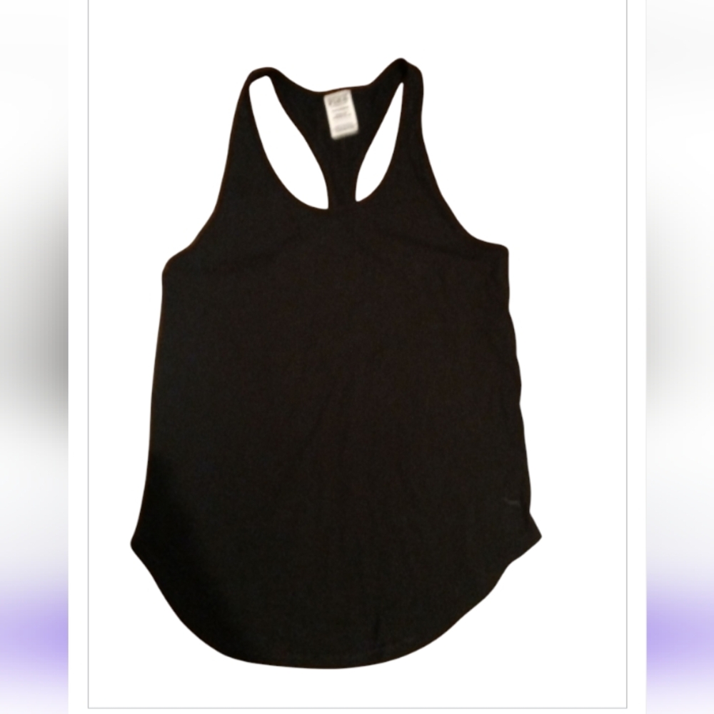 PINK VS Sleep Solid Black Racerback Tank Top w/Pup Embroidery